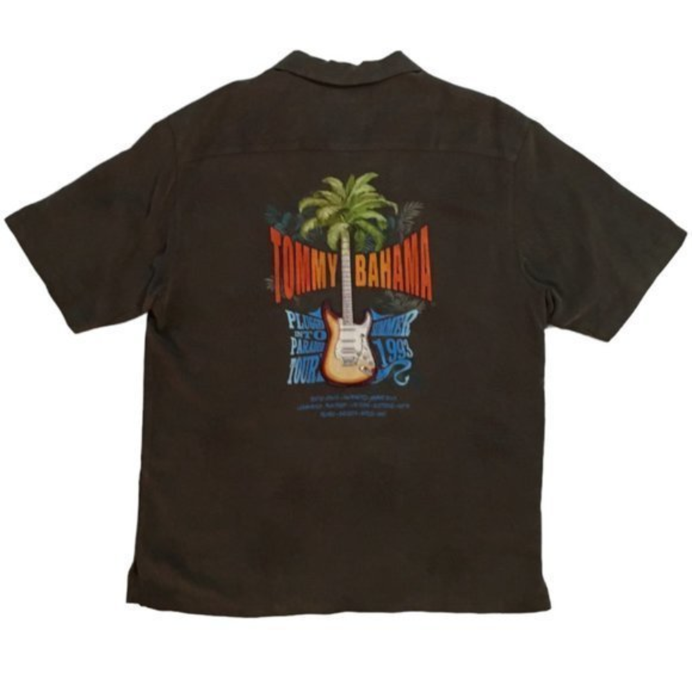 Tommy Bahama Mens Shirt Plugged Into Paradise Summer 1993 Tour Guitar Silk L euc